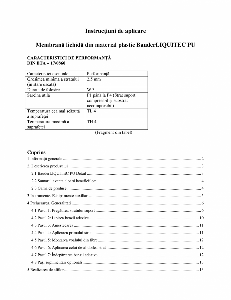 Pagina 1-Membrana lichida din material plastic BAUDER BauderLIQUITEC PU Instructiuni montaj, utilizare Romana...