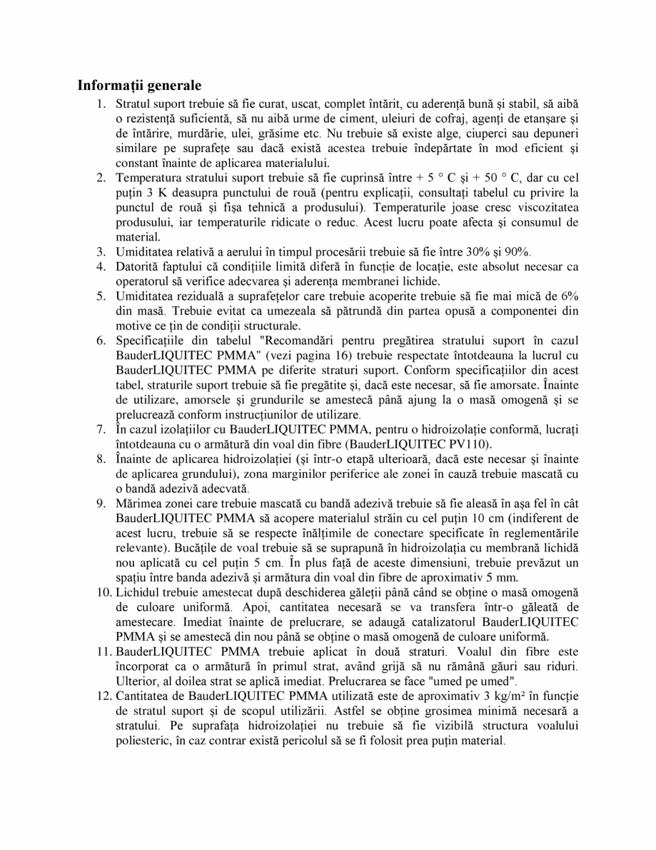Pagina 2-Membrana lichida din material plastic BAUDER BauderLIQUITEC PMMA Instructiuni montaj, utilizare...