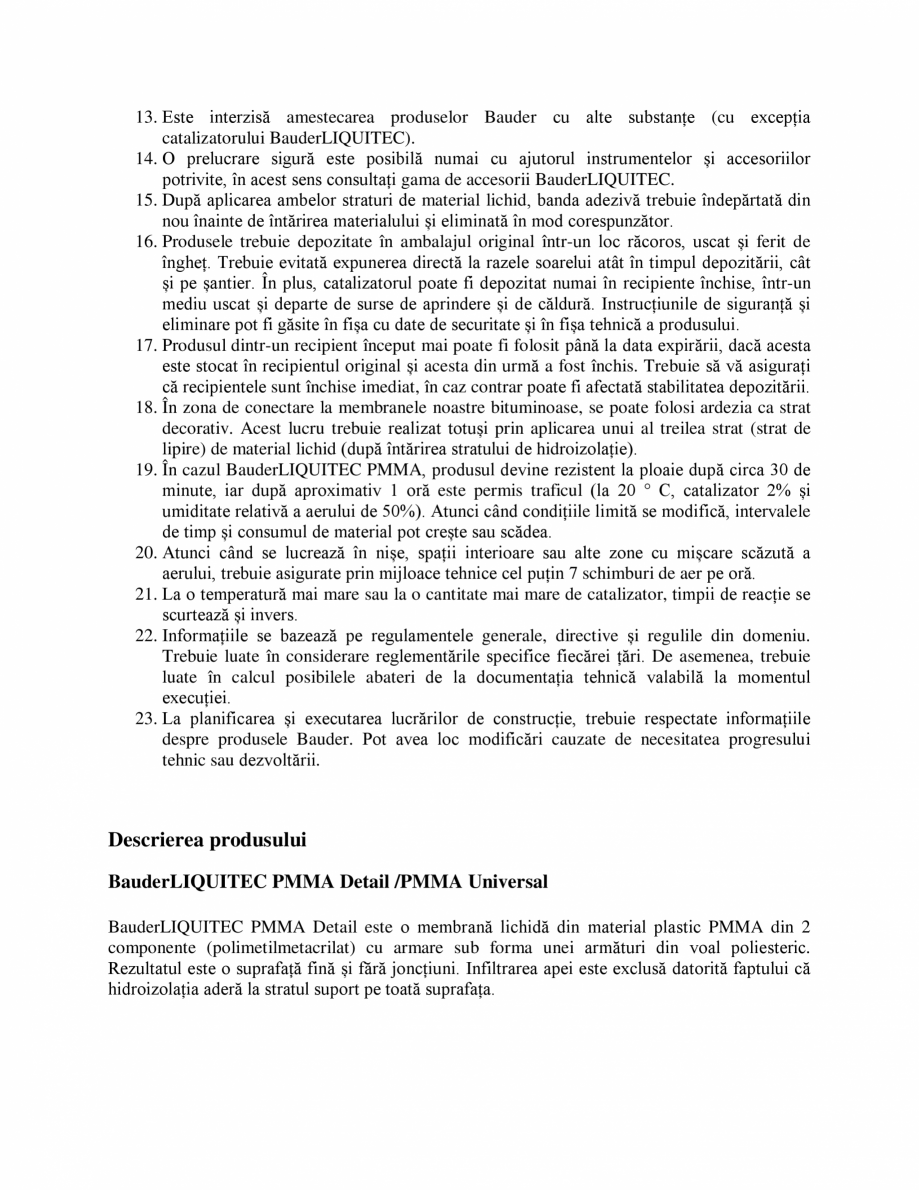 Pagina 3-Membrana lichida din material plastic BAUDER BauderLIQUITEC PMMA Instructiuni montaj, utilizare...