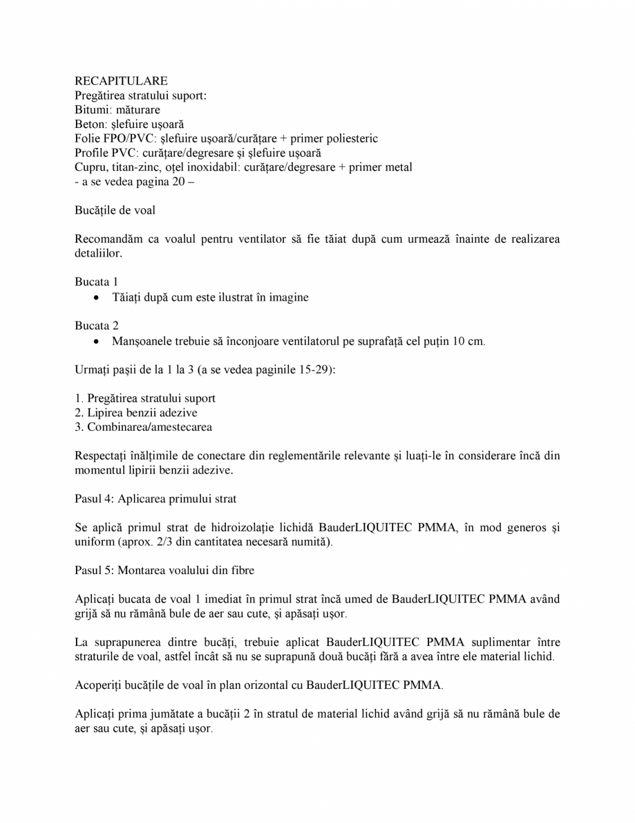 Pagina 20-Membrana lichida din material plastic BAUDER BauderLIQUITEC PMMA Instructiuni montaj, utilizare...