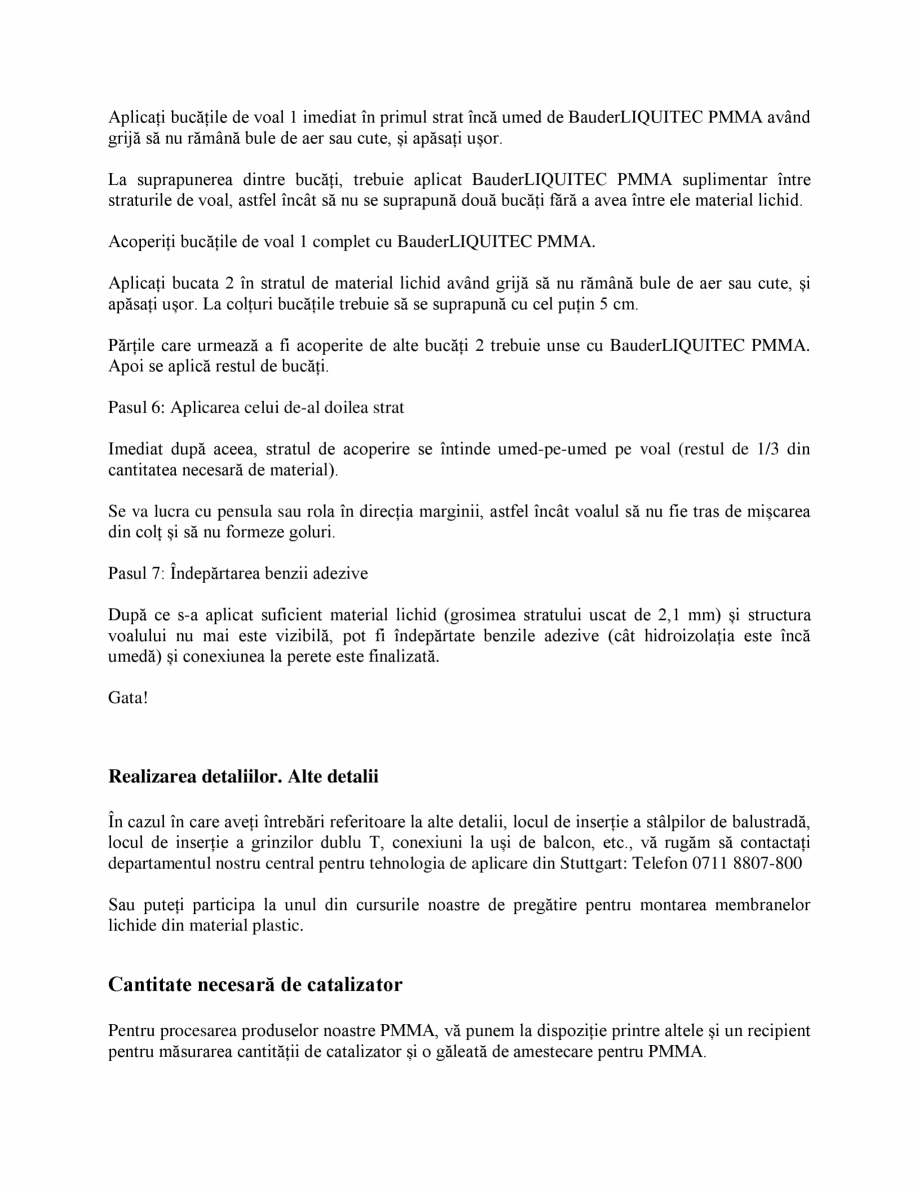 Pagina 24-Membrana lichida din material plastic BAUDER BauderLIQUITEC PMMA Instructiuni montaj, utilizare...