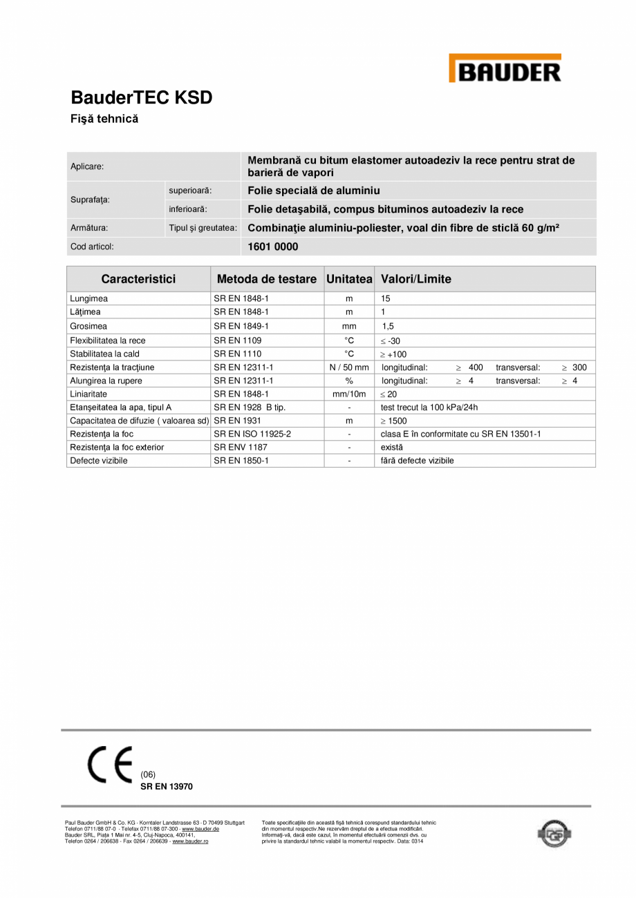 Pagina 1-Bariera de vapori autoadeziva la rece cu bitum elastomer BAUDER BauderTEC KSD Fisa tehnica BauderTEC...