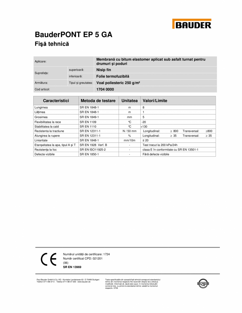 Pagina 1-Membrana termosudabila cu bitum elastomer sub asfalt turnat BAUDER BauderPONT EP 5 GA Fisa tehnica...