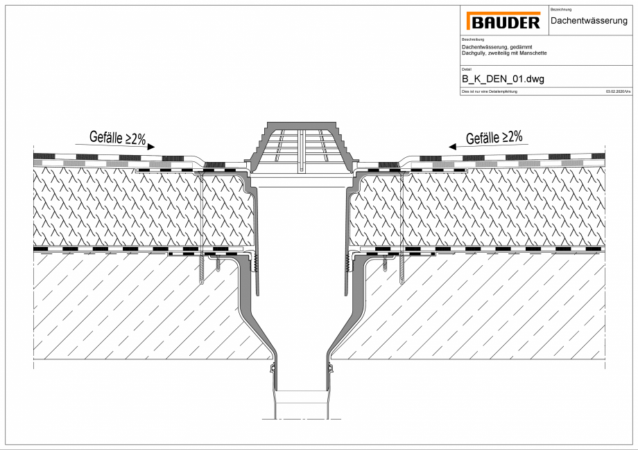 Pagina 1-CAD-PDF Bauder - Detaliu evacuarea apei - B_K_DEN_01 BAUDER Detaliu de montaj 