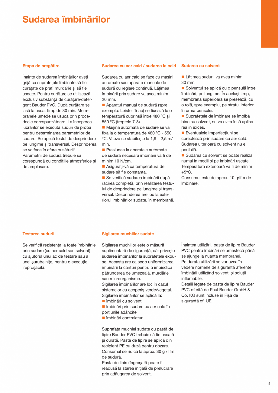 Pagina 5-Sisteme de acoperis terasa - Instructiuni de punere in opera BAUDER THERMOFOL Instructiuni montaj,...