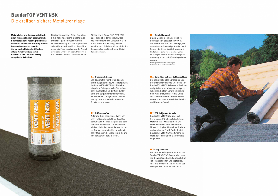 Pagina 2-Strat de separatie autoadeziv pe cusatura pentru acoperisuri metalice, permeabil la difuzie BAUDER...