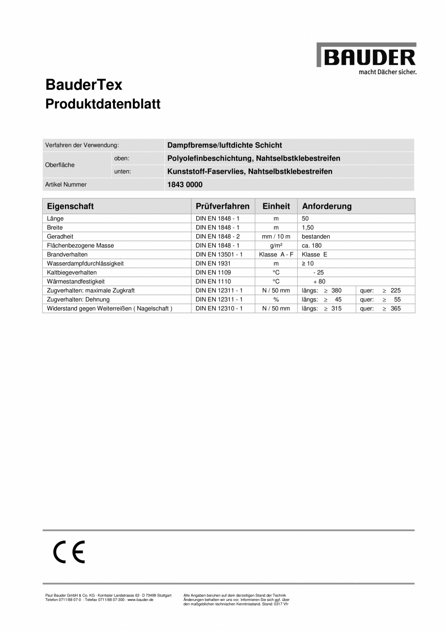 Pagina 1-Bariera de vapori autoadeziva pe cusatura BAUDER BauderTex Dampfbremse Fisa tehnica Germana...