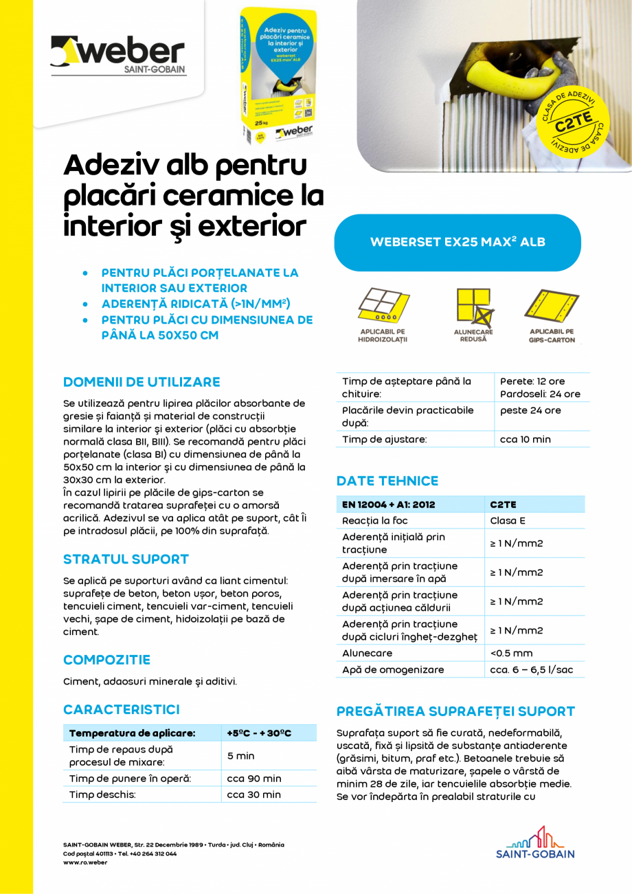Pagina 1-Adeziv pentru placari ceramice la interior si exterior WEBER weberset EX25 max2 ALB Fisa tehnica...