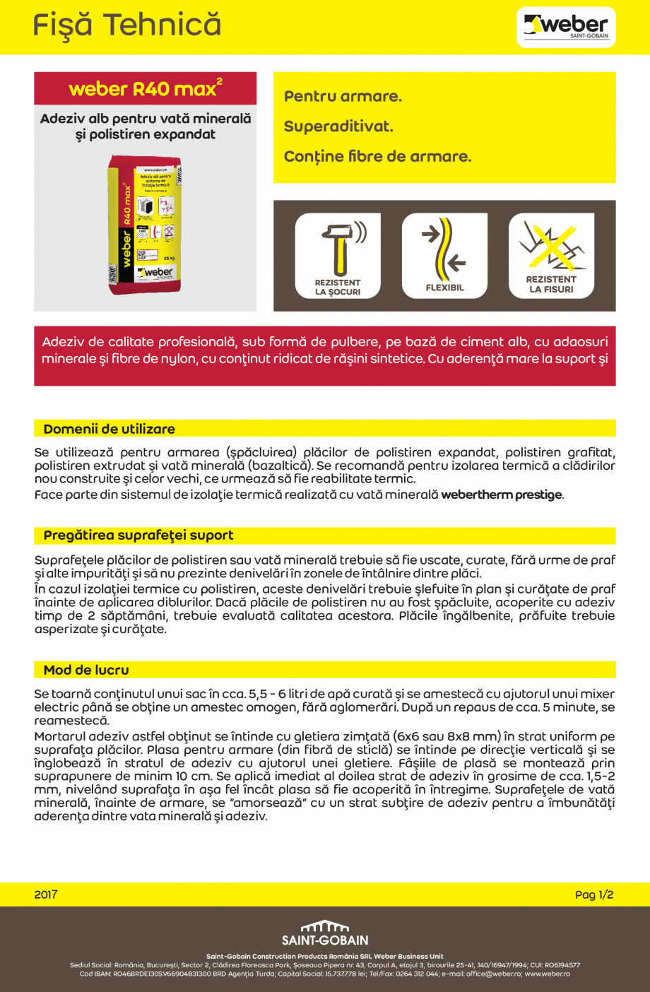 Pagina 1-Adeziv alb pentru vata minerala si polistiren expandat WEBER weber R40 max2 Fisa tehnica Romana...