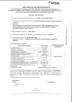 Declaratie de performanta pentru tencuiala decorativa minerala - MIN 100 - K15 WEBER