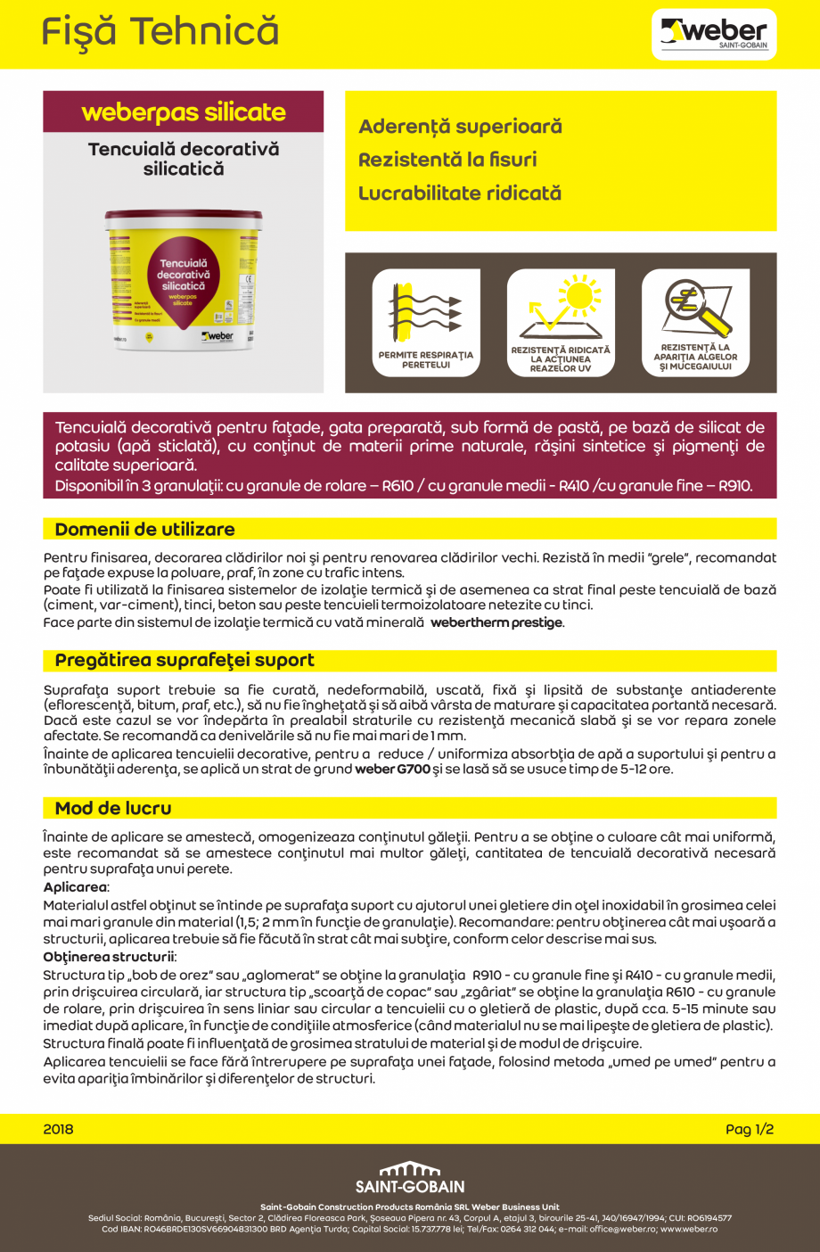 Pagina 1-Tencuiala decorativa silicatica  WEBER WEBER.PAS SILICATE Fisa tehnica Romana Fişă Tehnică
pas...