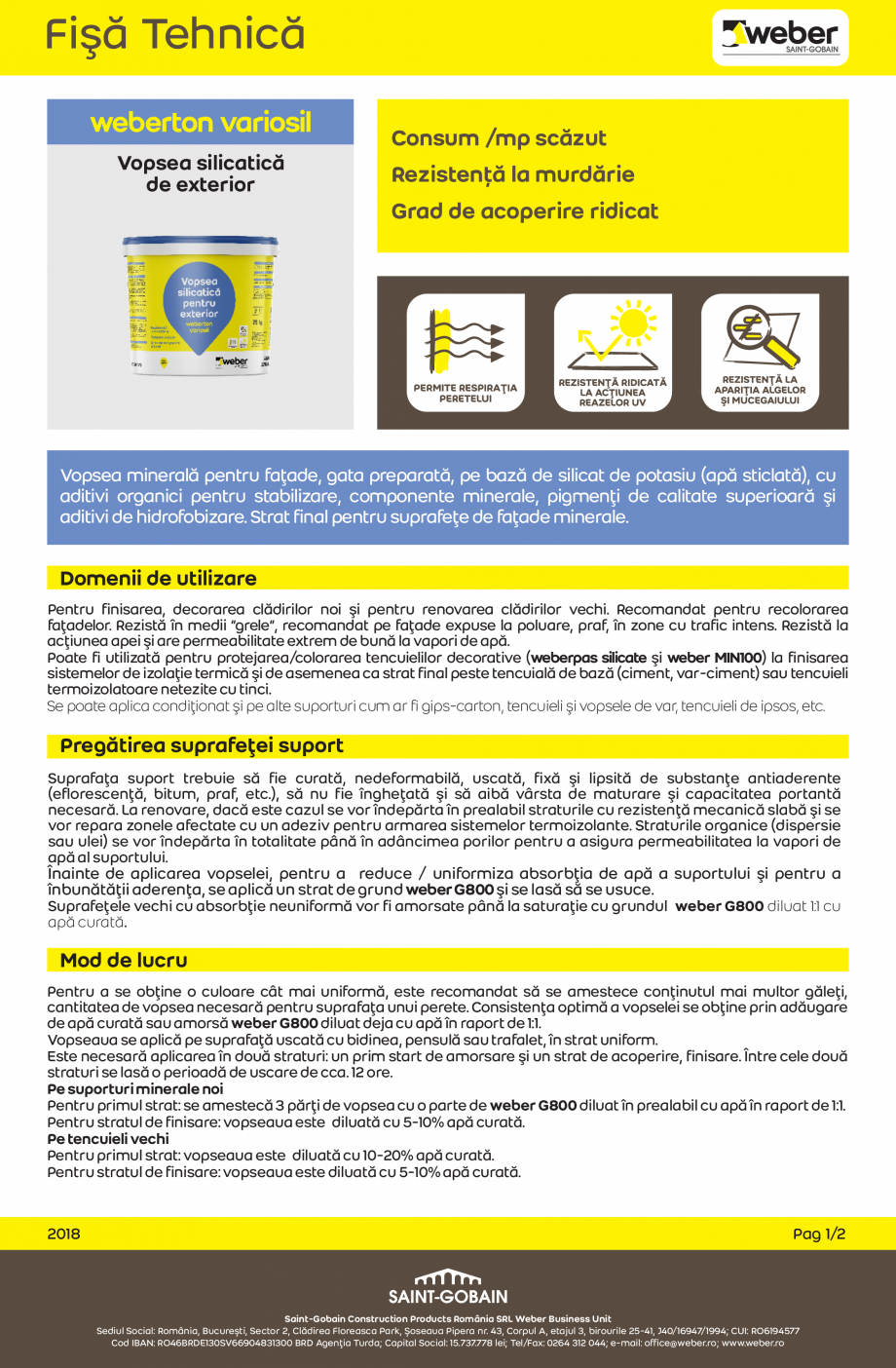 Pagina 1-Vopsea silicatica pentru exterior WEBER WEBER.TON VARIOSIL Fisa tehnica Romana Fişă Tehnică
ton...