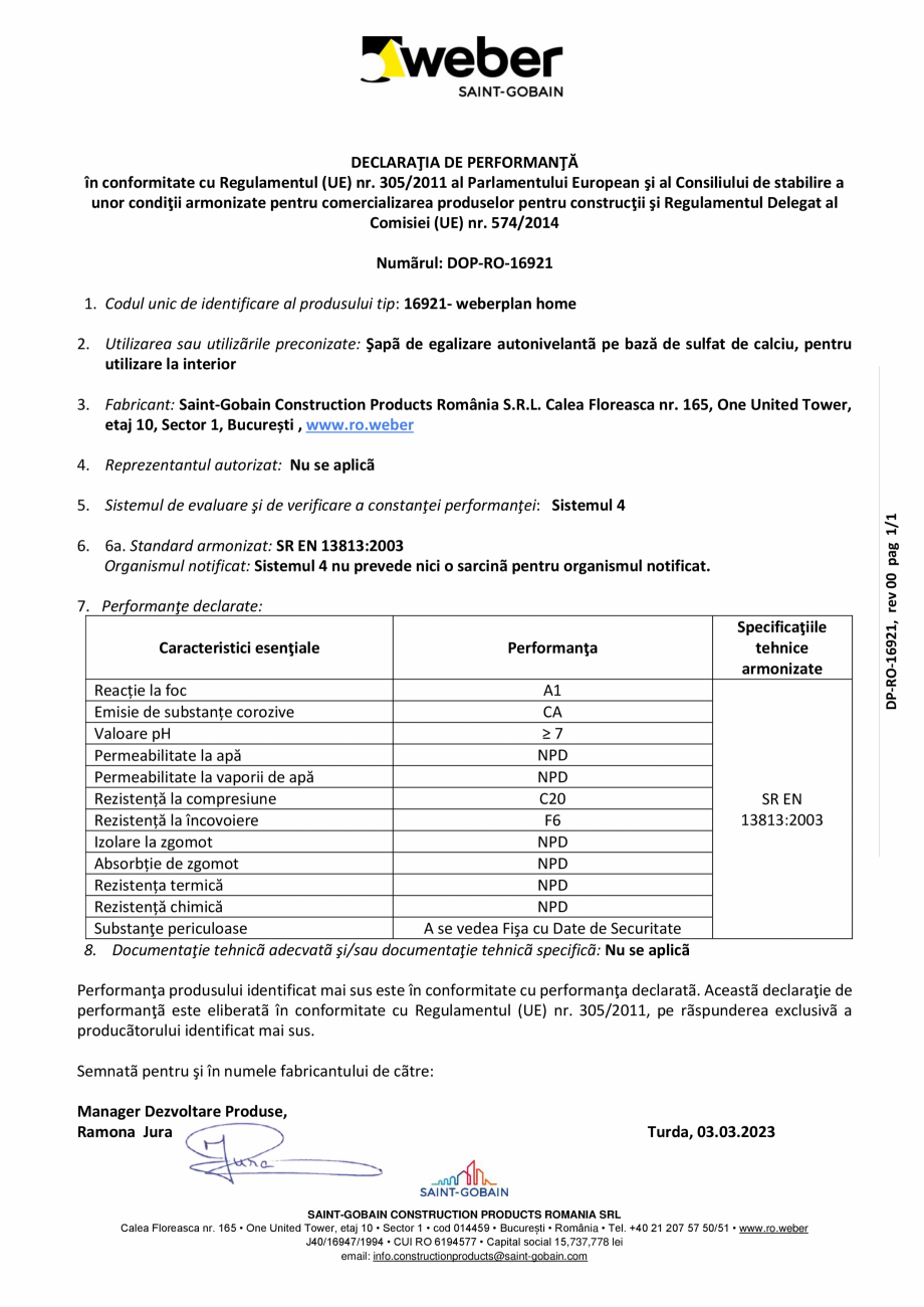 Pagina 1-Declaratie de performanta pentru sapa autonivelanta rapida WEBER weberplan home Certificare produs...