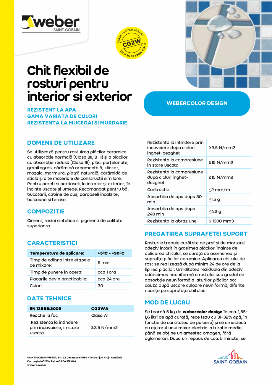 Pagina 1-Chit flexibil de rosturi pentru interior si exterior WEBER webercolor design Fisa tehnica Romana...