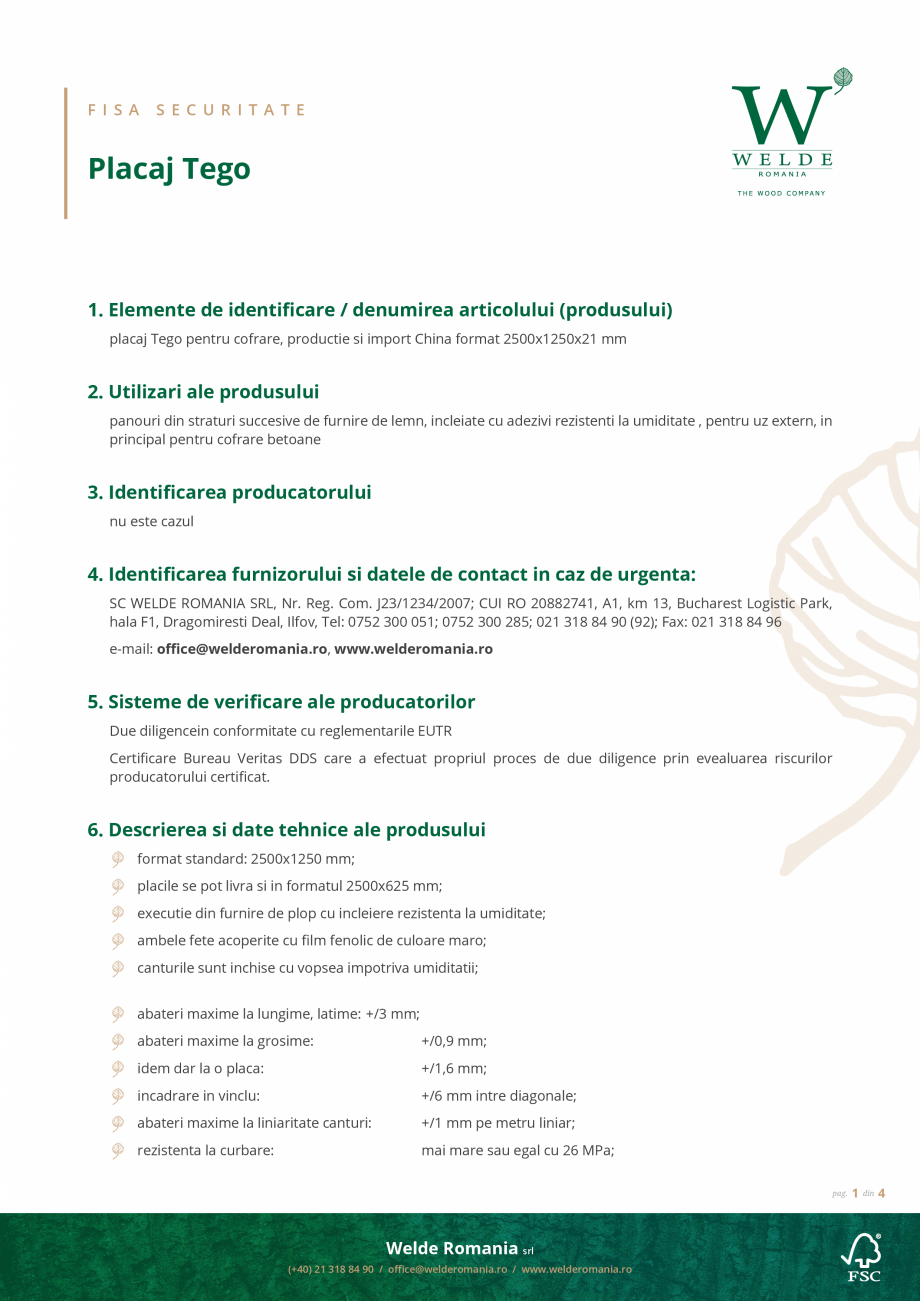 Pagina 1-Fisa de securitate Tego WELDE TEGO China Fisa tehnica Romana F I S A

S E C U R I T A T E

Placaj...