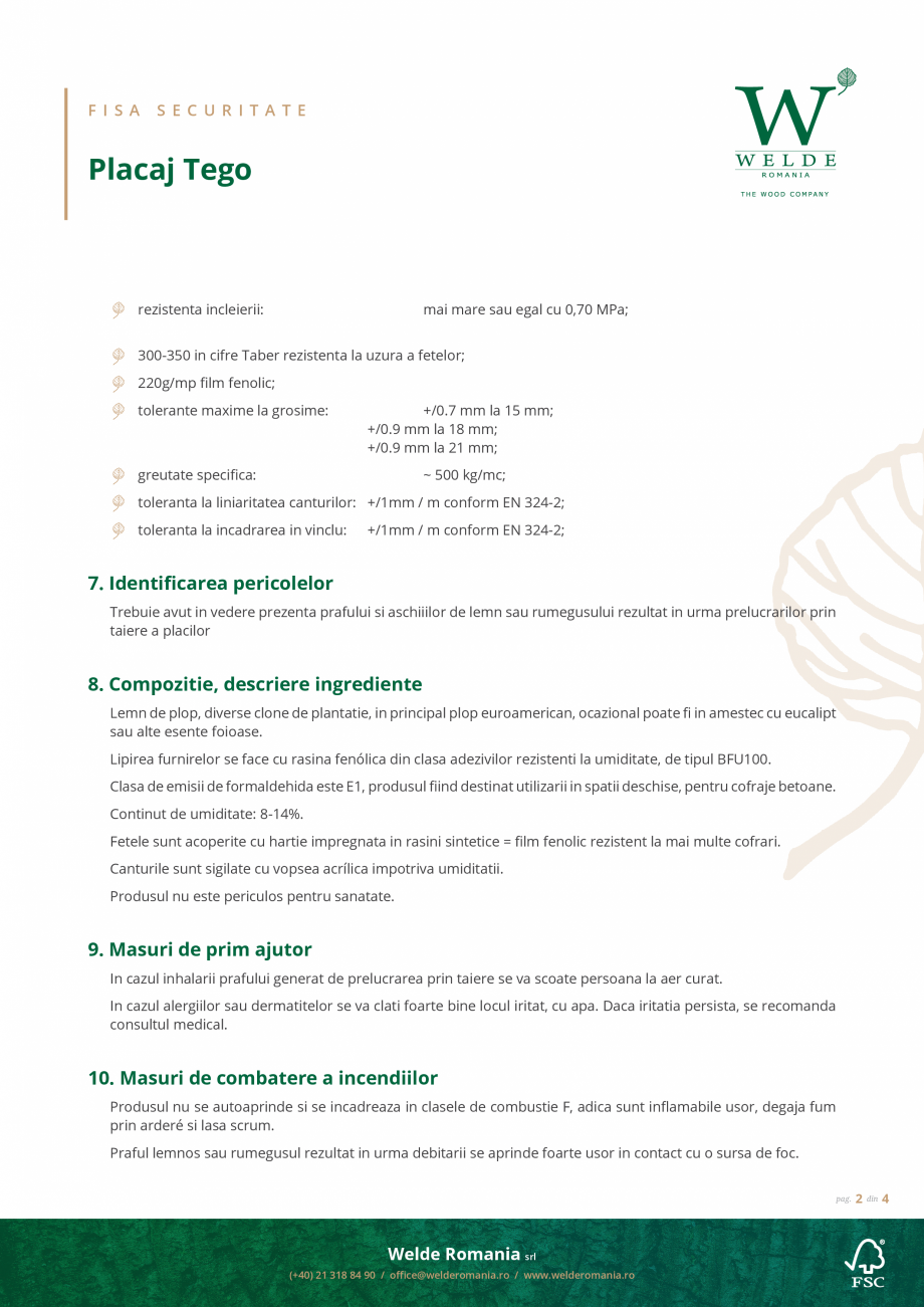 Pagina 2-Fisa de securitate Tego WELDE TEGO China Fisa tehnica Romana  tehnice ale produsului
A format...