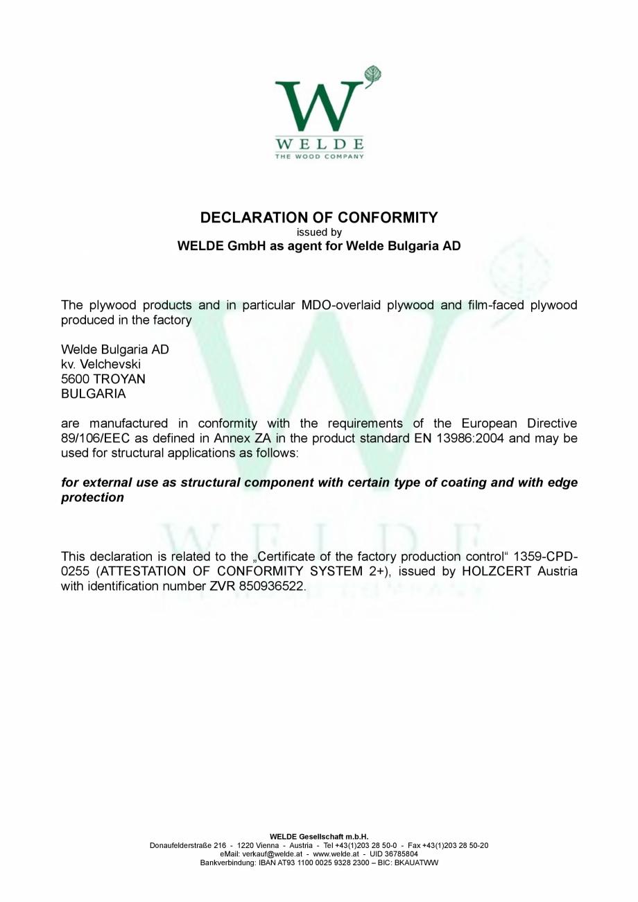 Pagina 1-Declaratie de conformitate EN structural WELDE TEGO Certificare produs Engleza DECLARATION OF...