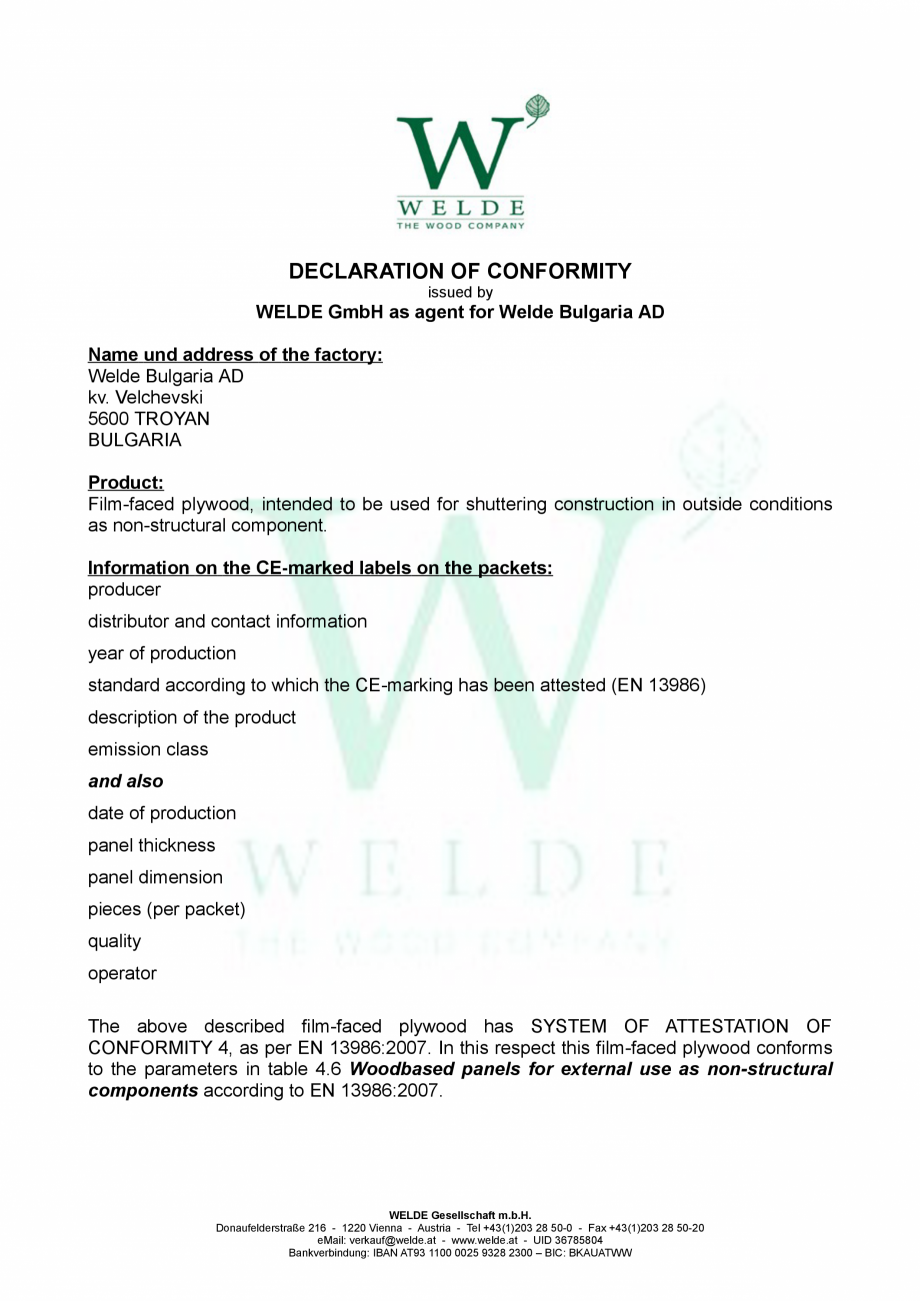 Pagina 1-Declaratie de conformitate EN non-structural WELDE TEGO Certificare produs Engleza DECLARATION OF...