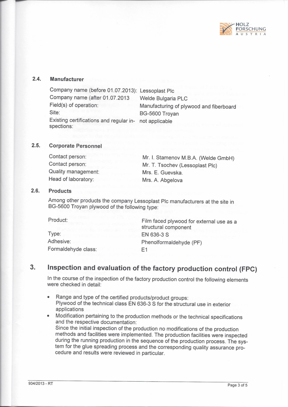 Pagina 3-Raport inspectie 2013 WELDE TEGO Certificare produs Engleza 