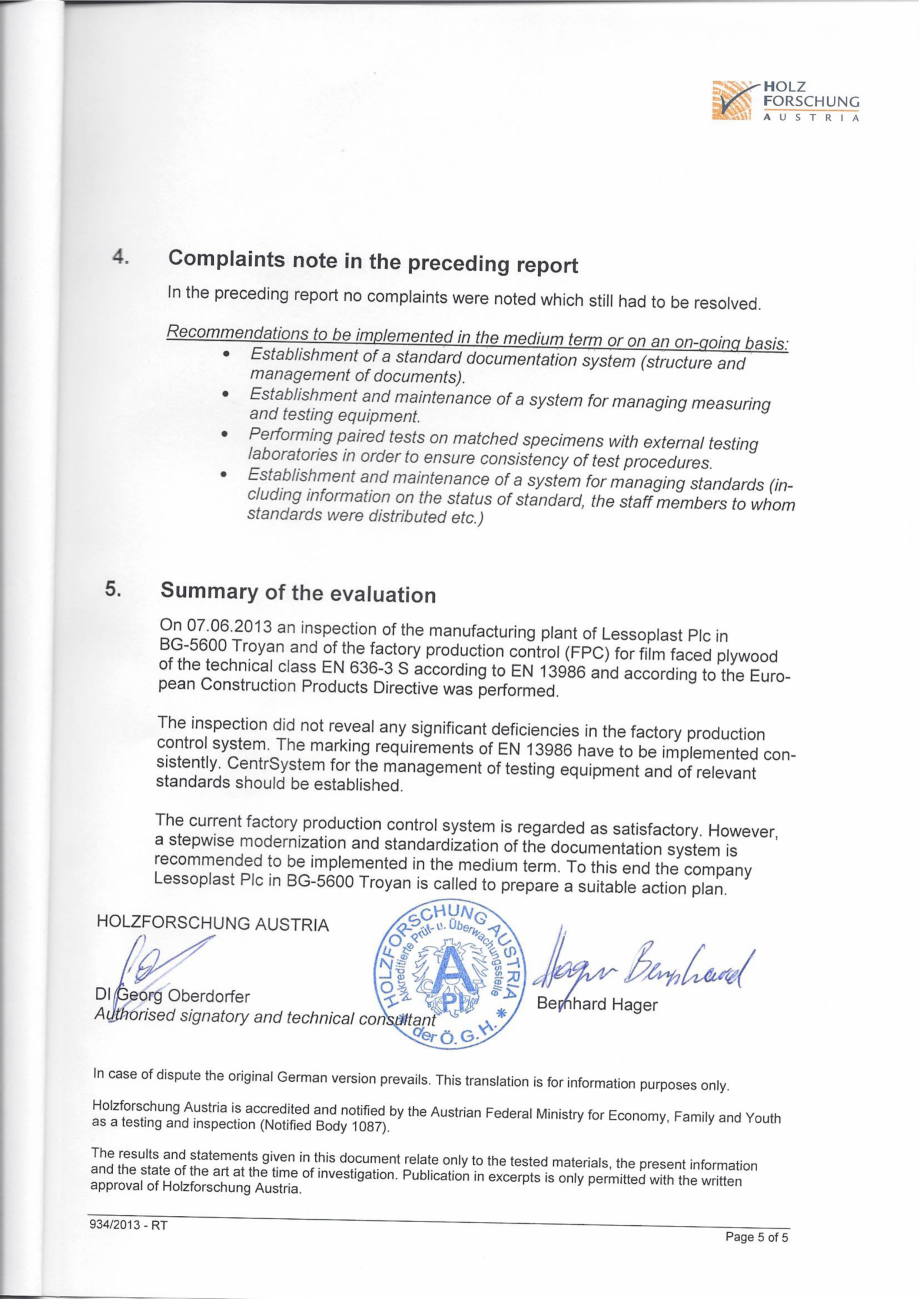 Pagina 5-Raport inspectie 2013 WELDE TEGO Certificare produs Engleza 