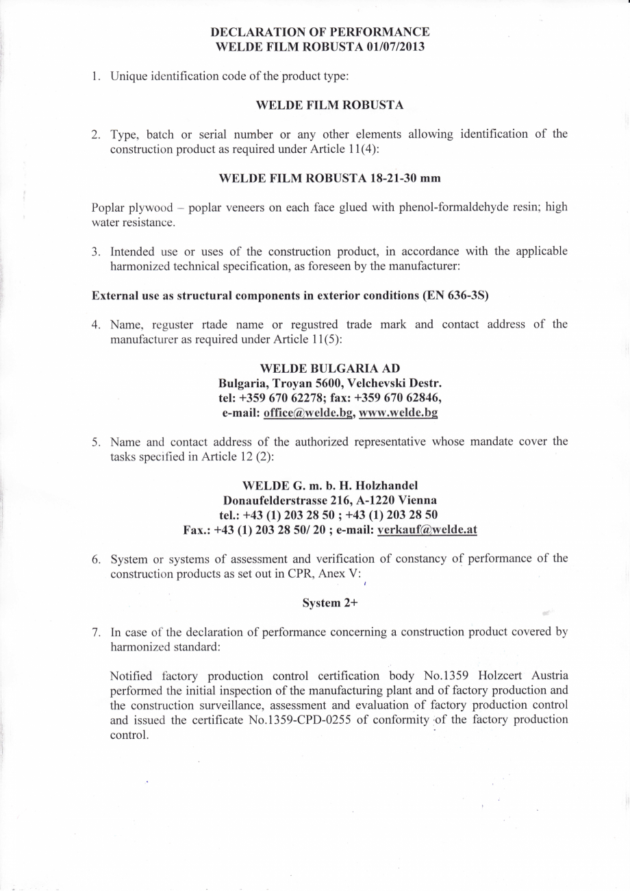 Pagina 1-Declaratie de performanta WELDE TEGO Certificare produs Engleza DECLARATION OF PE,RFORMANCE
WELDE...