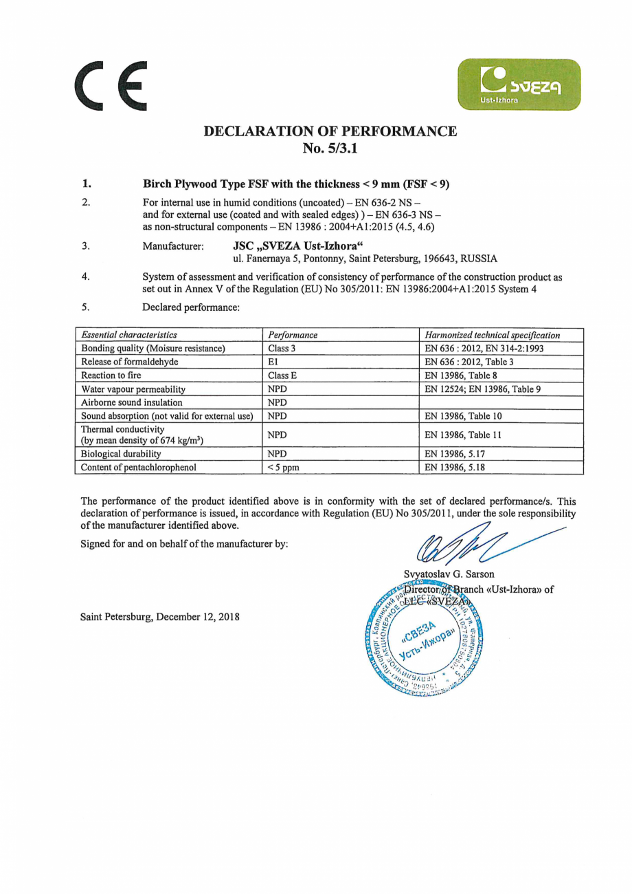 Pagina 1 - Declaratie de performanta JSC "SVEZA Ust-Izhora" WELDE Certificare produs 