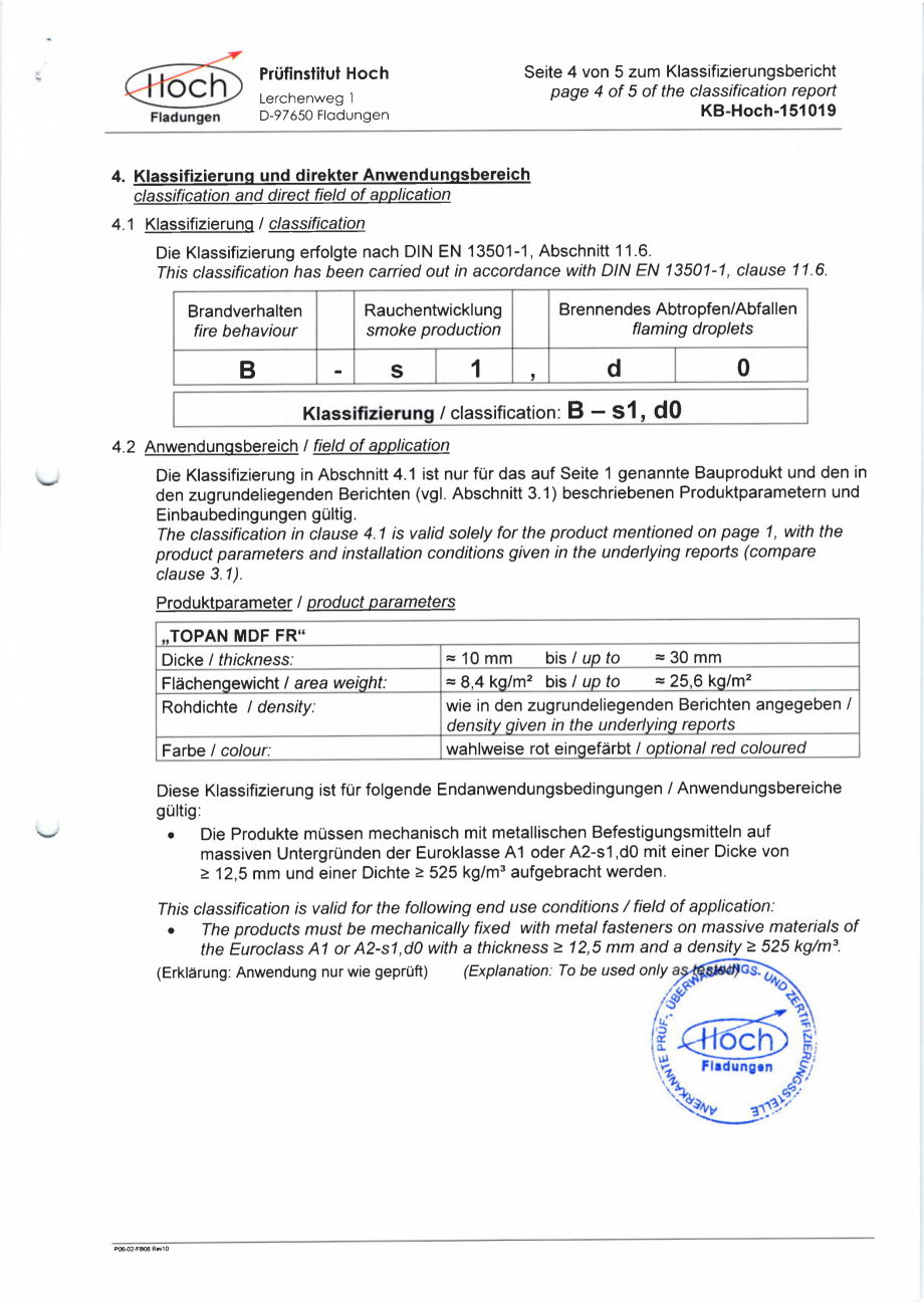 Pagina 4-Certificat pentru placile din MDF ignifug WELDE Certificare produs Engleza, Germana aluation of...