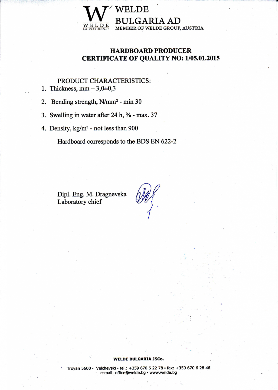 Pagina 1-Certificat de calitate 2015 WELDE PFL Fisa tehnica Engleza \AT'WELDE

#,Y-

BULGARTAAD

t:;'...