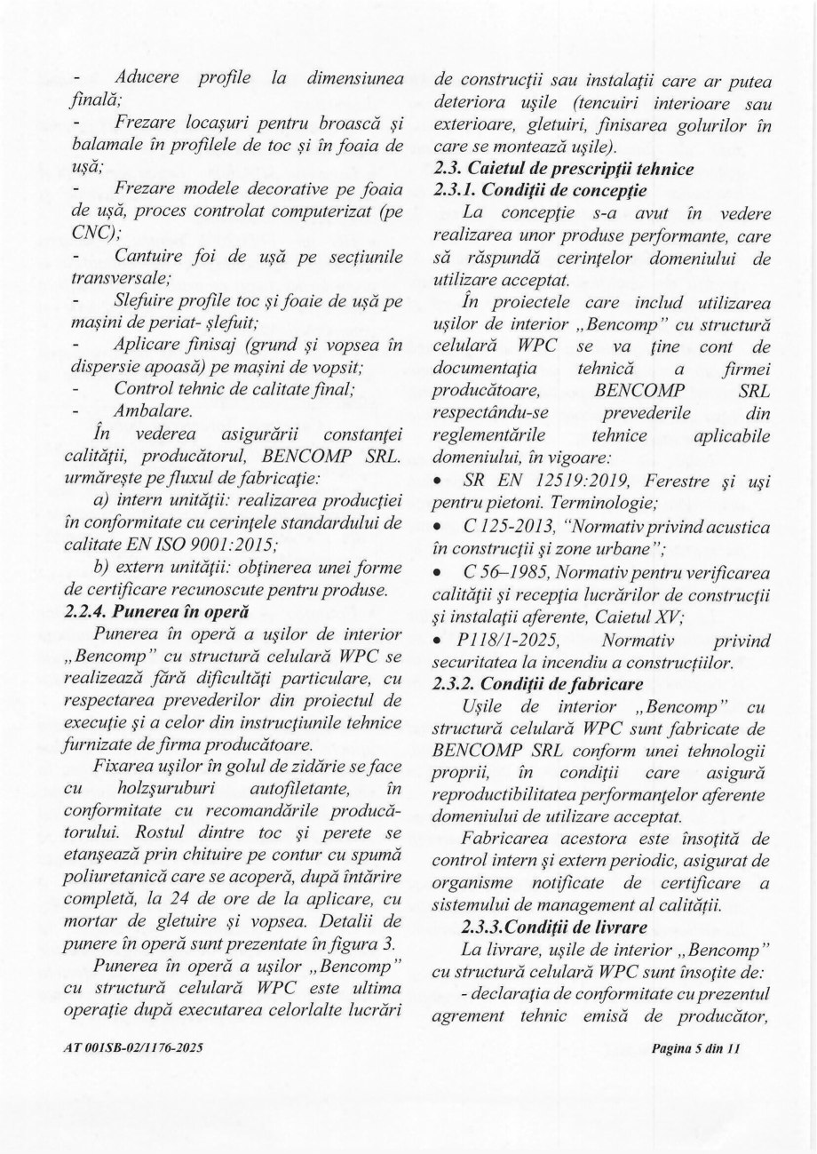 Pagina 5-Agrement tehnic AT 001SB-02/1176-2025 usi Bencomp BENDOORS Apollo, Ares, Artemis, Hera, Atena,...