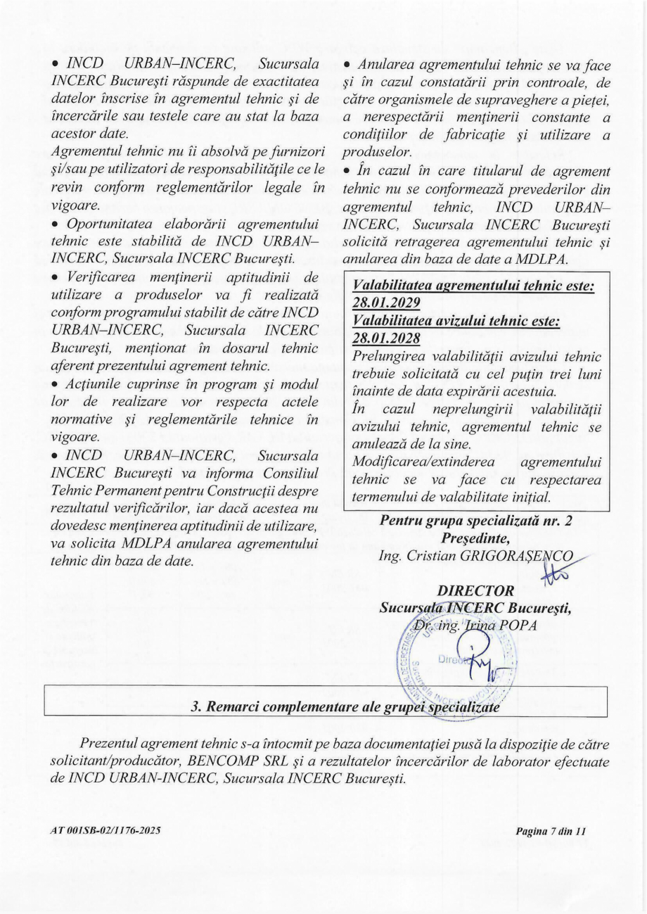 Pagina 7-Agrement tehnic AT 001SB-02/1176-2025 usi Bencomp BENDOORS Apollo, Ares, Artemis, Hera, Atena,...
