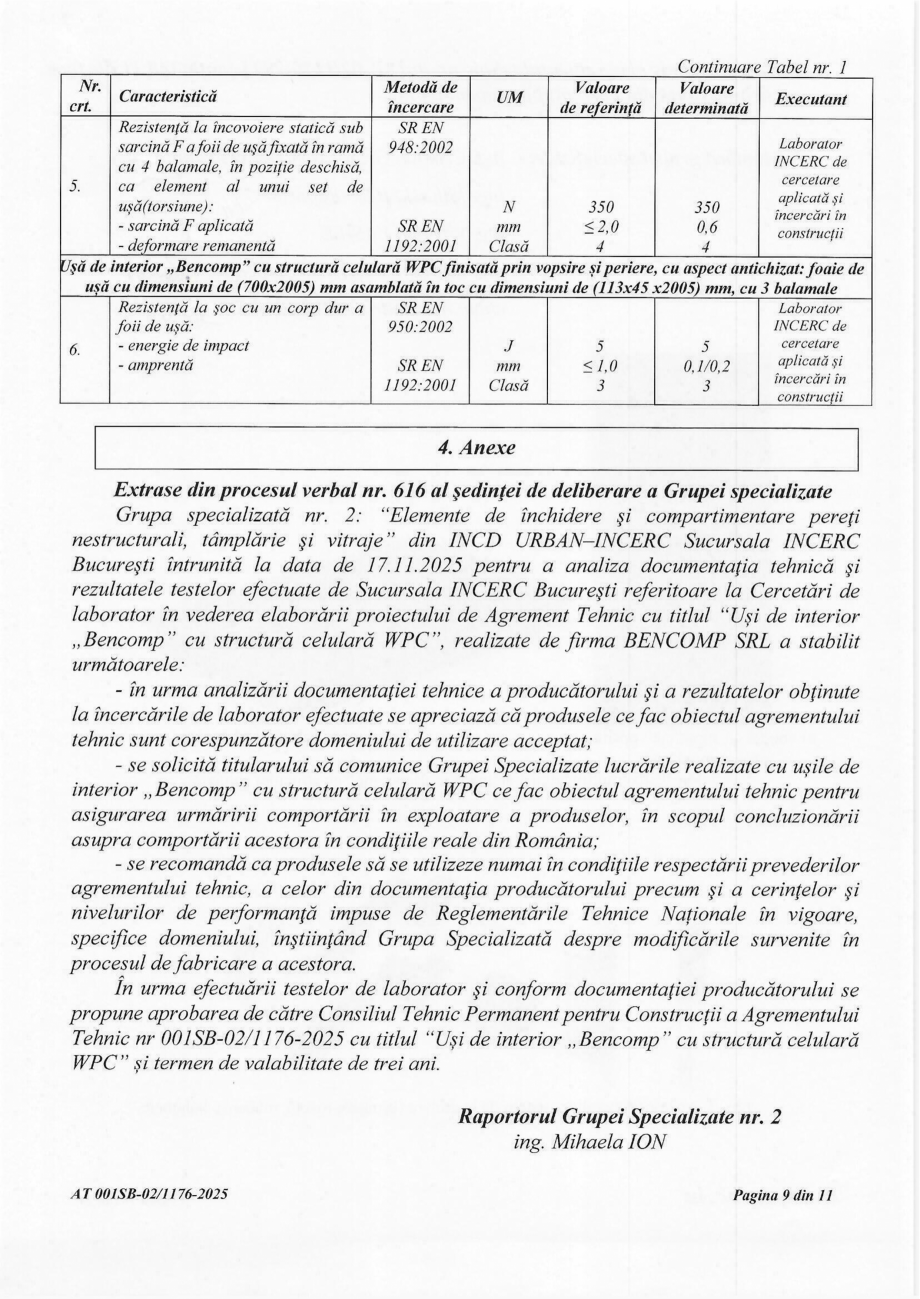 Pagina 9-Agrement tehnic AT 001SB-02/1176-2025 usi Bencomp BENDOORS Apollo, Ares, Artemis, Hera, Atena,...