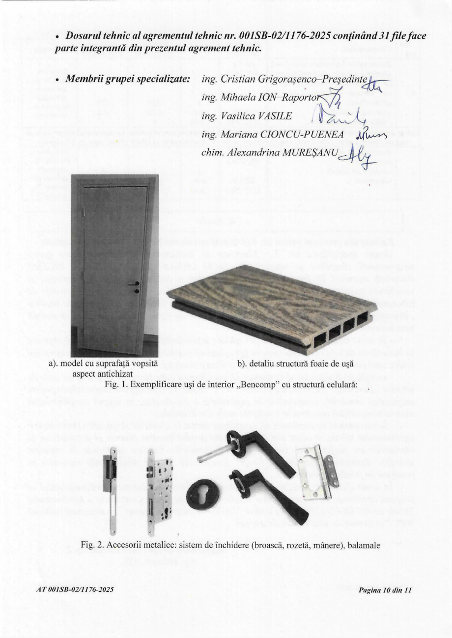 Pagina 10-Agrement tehnic AT 001SB-02/1176-2025 usi Bencomp BENDOORS Apollo, Ares, Artemis, Hera, Atena,...