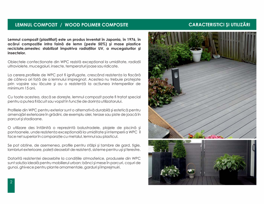 Pagina 2-Amenajari tip decking din lemn compozit WPC BENCOMP Catalog, brosura Romana LHVWHWLFĆSHQWUX...