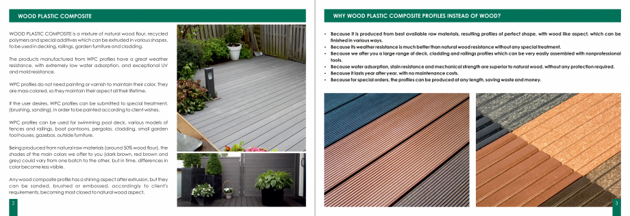 Pagina 2-Amenajari tip decking din lemn compozit WPC BENCOMP Catalog, brosura Engleza l UV
and mold...