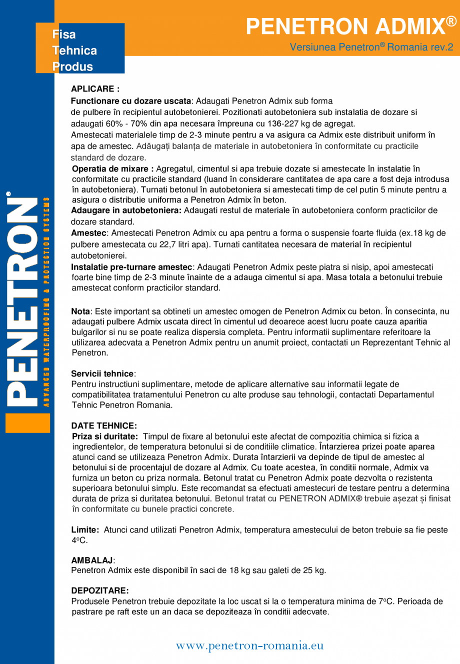 Pagina 2 - Amestec de impermeabilizare integral cristalin PENETRON PENETRON ADMIX Fisa tehnica c al ...
