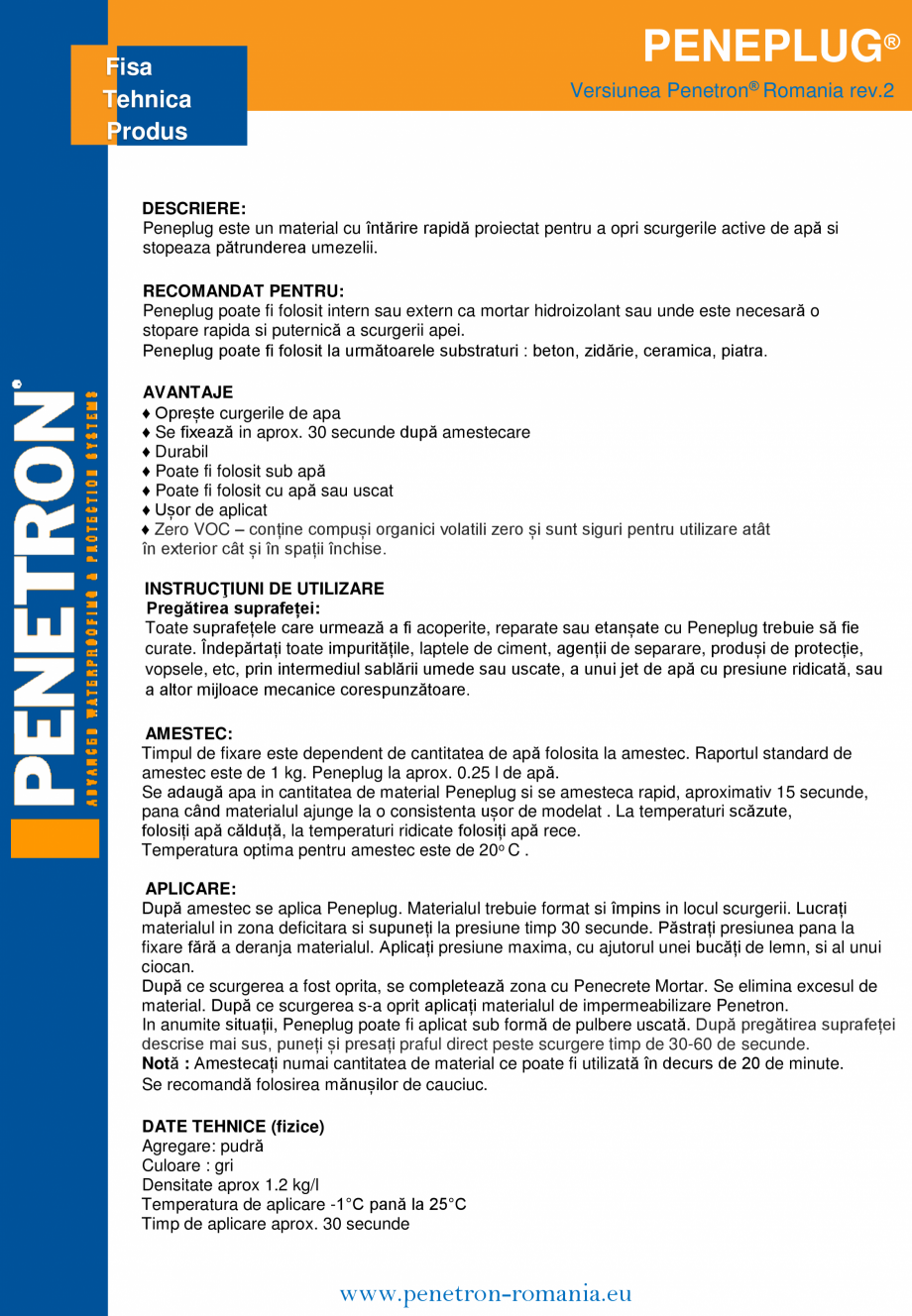 Pagina 1-Material de hidroizolare cu intarire rapida pentru beton, zidarie, ceramica, piatra PENETRON...