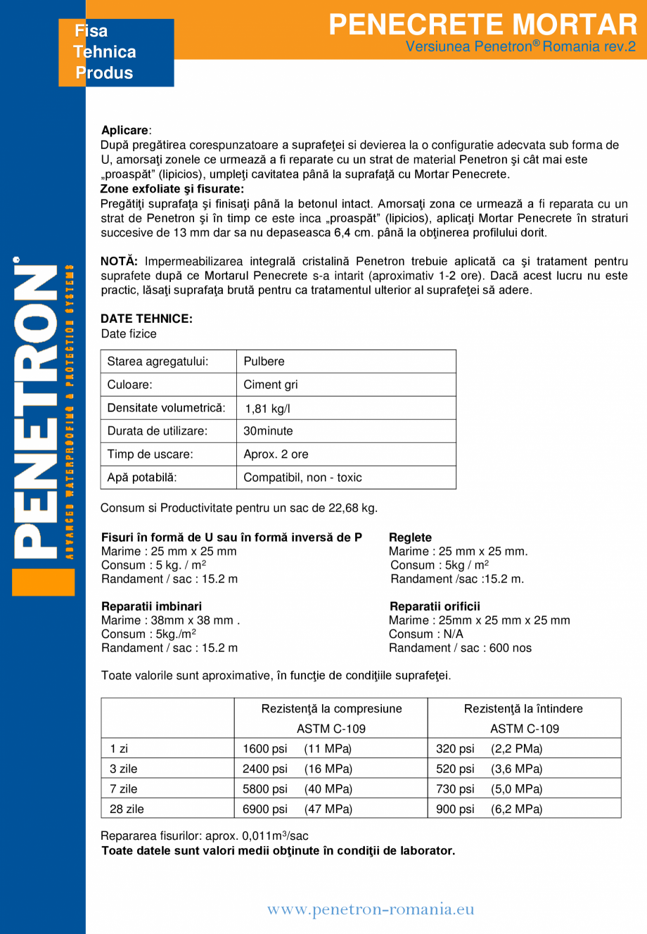 Pagina 2 - Mortar de reparare si impermeabilizare pentru beton PENETRON PENECRETE MORTAR Fisa...