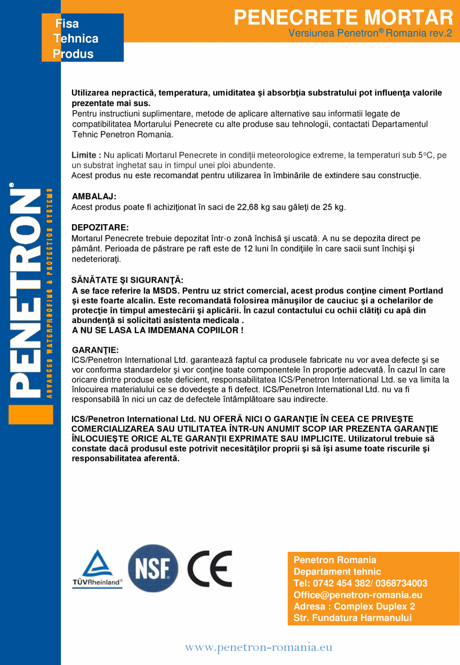 Pagina 3 - Mortar de reparare si impermeabilizare pentru beton PENETRON PENECRETE MORTAR Fisa...