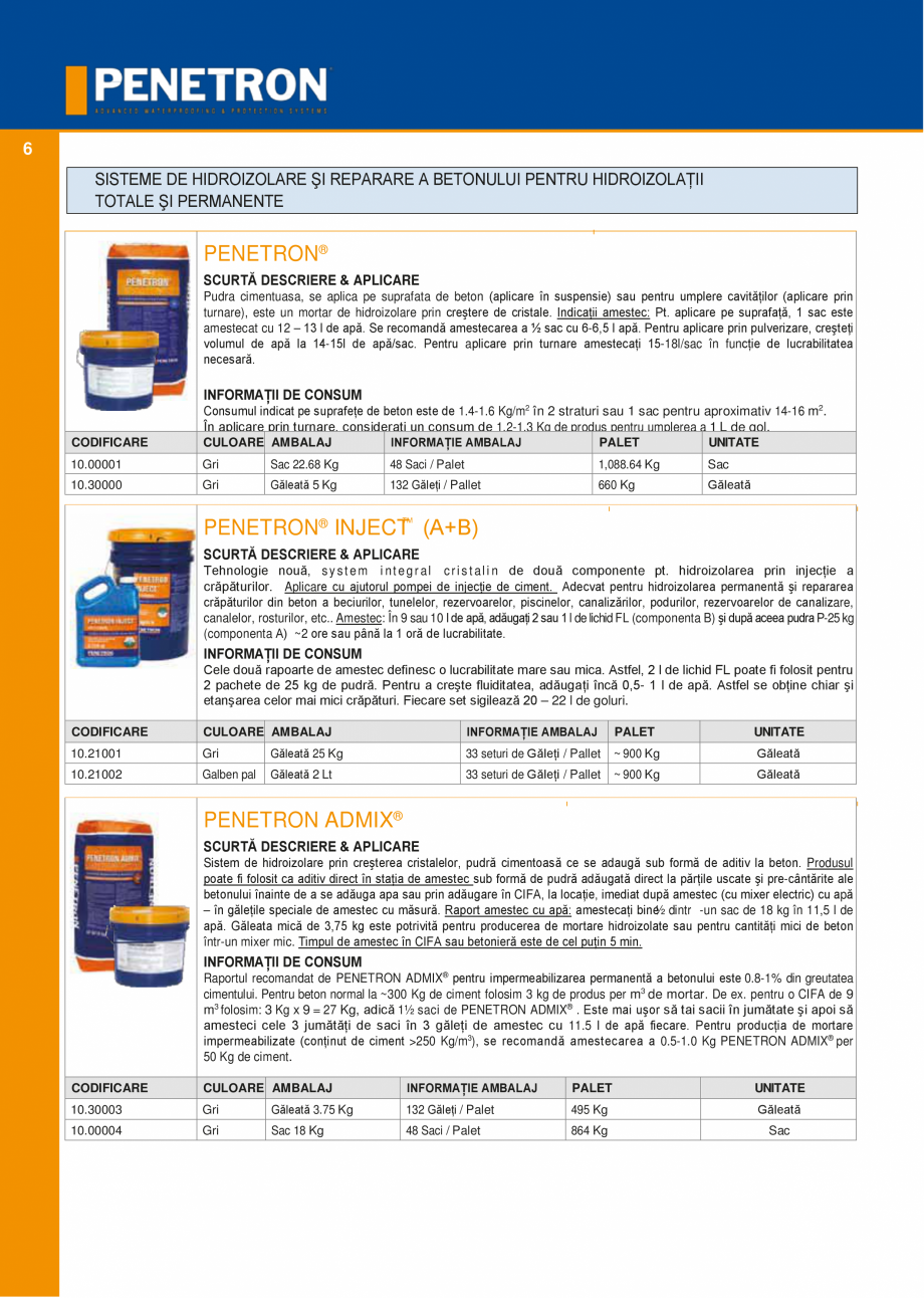 Pagina 5-Sistemul PENETRON pentru impemeabilizarea betonului PENETRON PENETRON ADMIX, PENETRON, PENETRON...