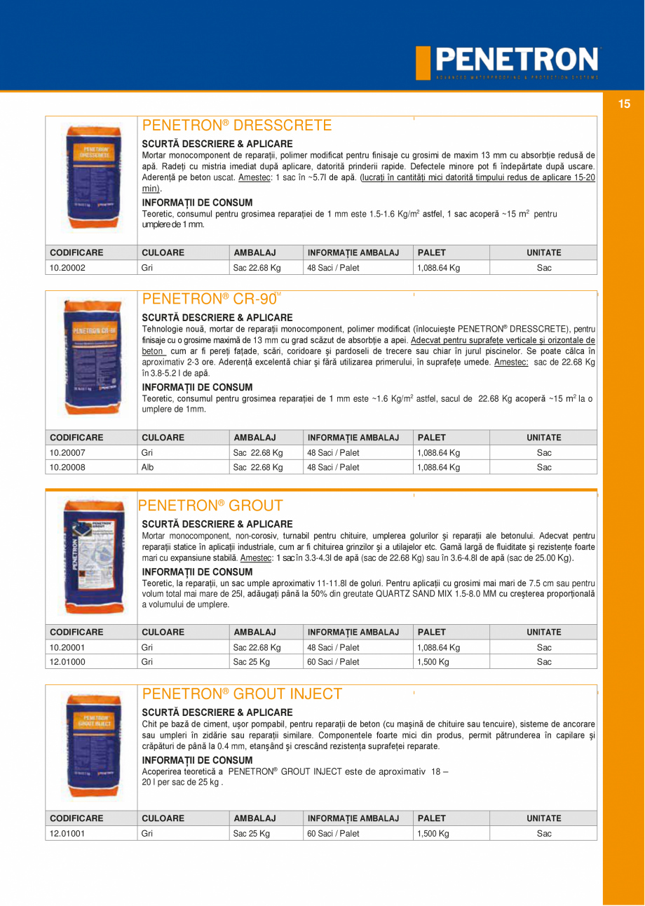 Pagina 14-Sistemul PENETRON pentru impemeabilizarea betonului PENETRON PENETRON ADMIX, PENETRON, PENETRON...