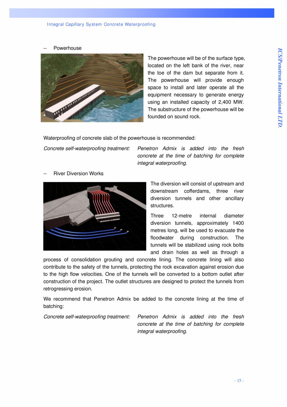 Pagina 15-Proiectul hidroelectric Bakun PENETRON PENETRON, PENETRON ADMIX, PENETRON PLUS Lucrari, proiecte...