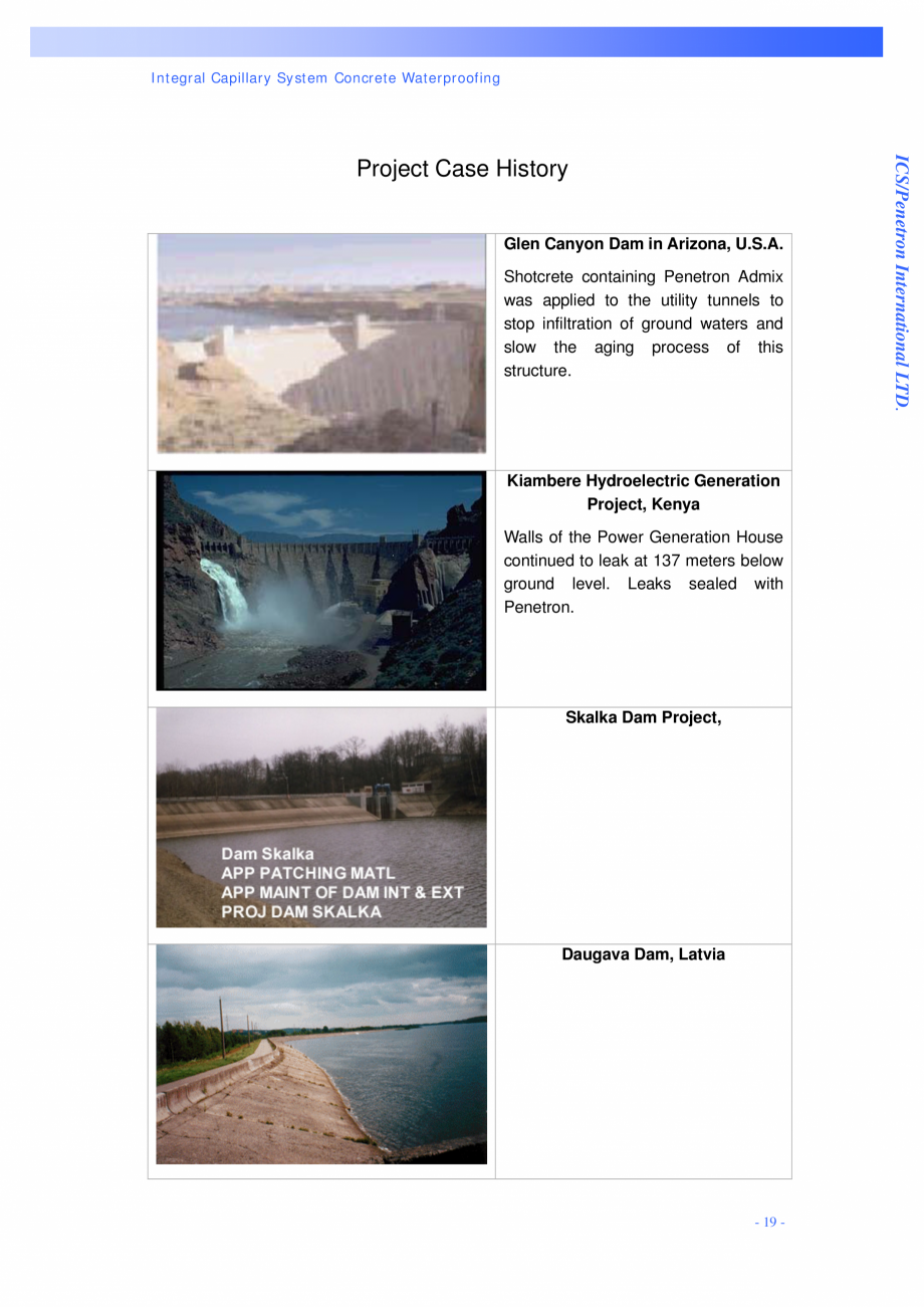 Pagina 19-Proiectul hidroelectric Bakun PENETRON PENETRON, PENETRON ADMIX, PENETRON PLUS Lucrari, proiecte...