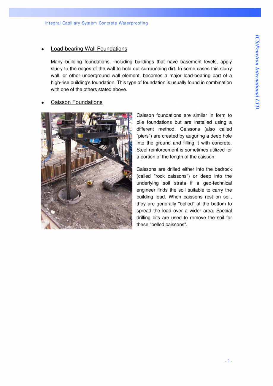 Pagina 2-Structuri de fundatii PENETRON PENETRON PLUS, PENETRON ADMIX, PENETRON Catalog, brosura Engleza d...