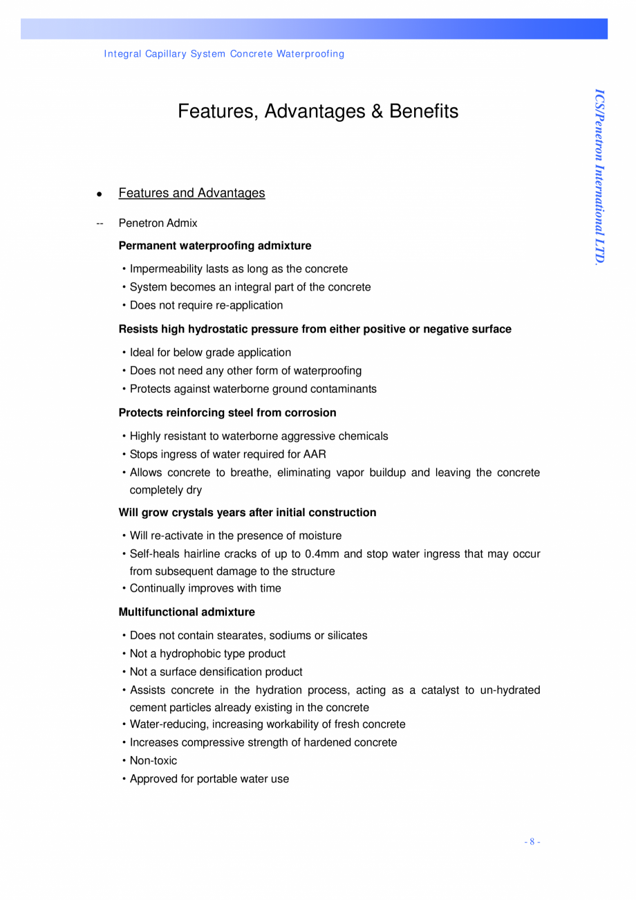 Pagina 8-Structuri de fundatii PENETRON PENETRON PLUS, PENETRON ADMIX, PENETRON Catalog, brosura Engleza ...