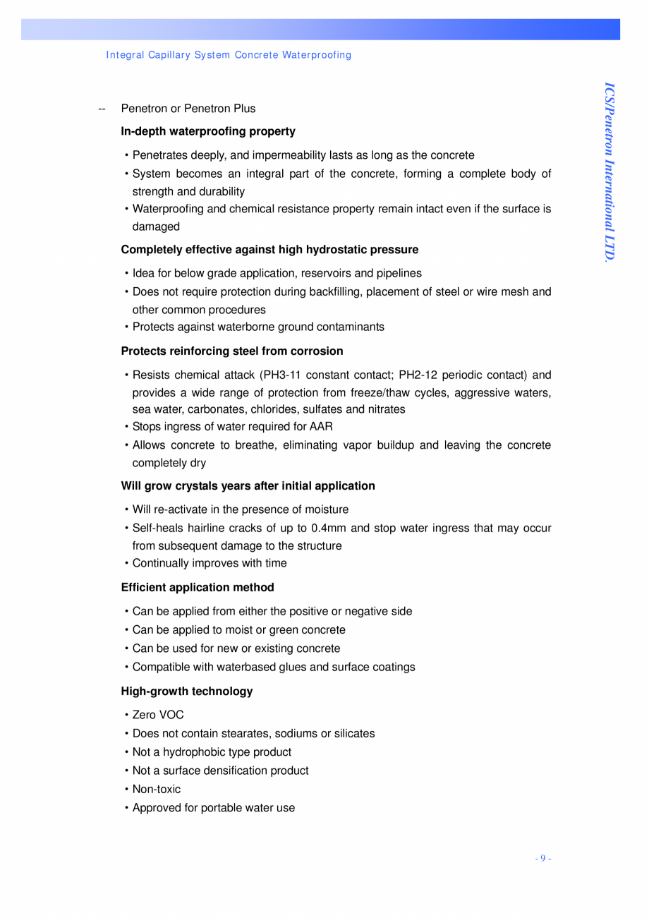 Pagina 9-Structuri de fundatii PENETRON PENETRON PLUS, PENETRON ADMIX, PENETRON Catalog, brosura Engleza...