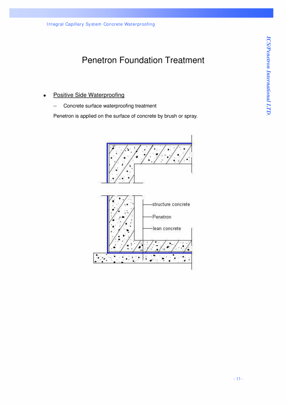 Pagina 13-Structuri de fundatii PENETRON PENETRON PLUS, PENETRON ADMIX, PENETRON Catalog, brosura Engleza...