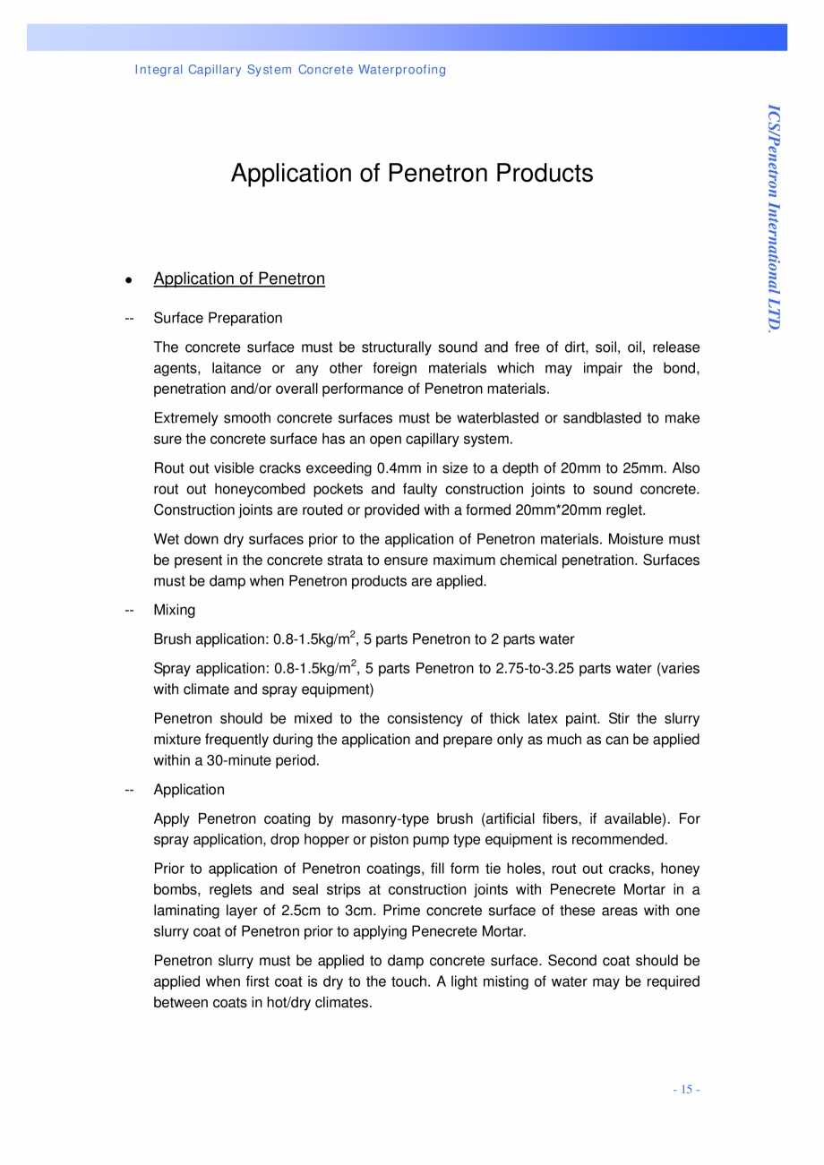 Pagina 15-Structuri de fundatii PENETRON PENETRON PLUS, PENETRON ADMIX, PENETRON Catalog, brosura Engleza ...