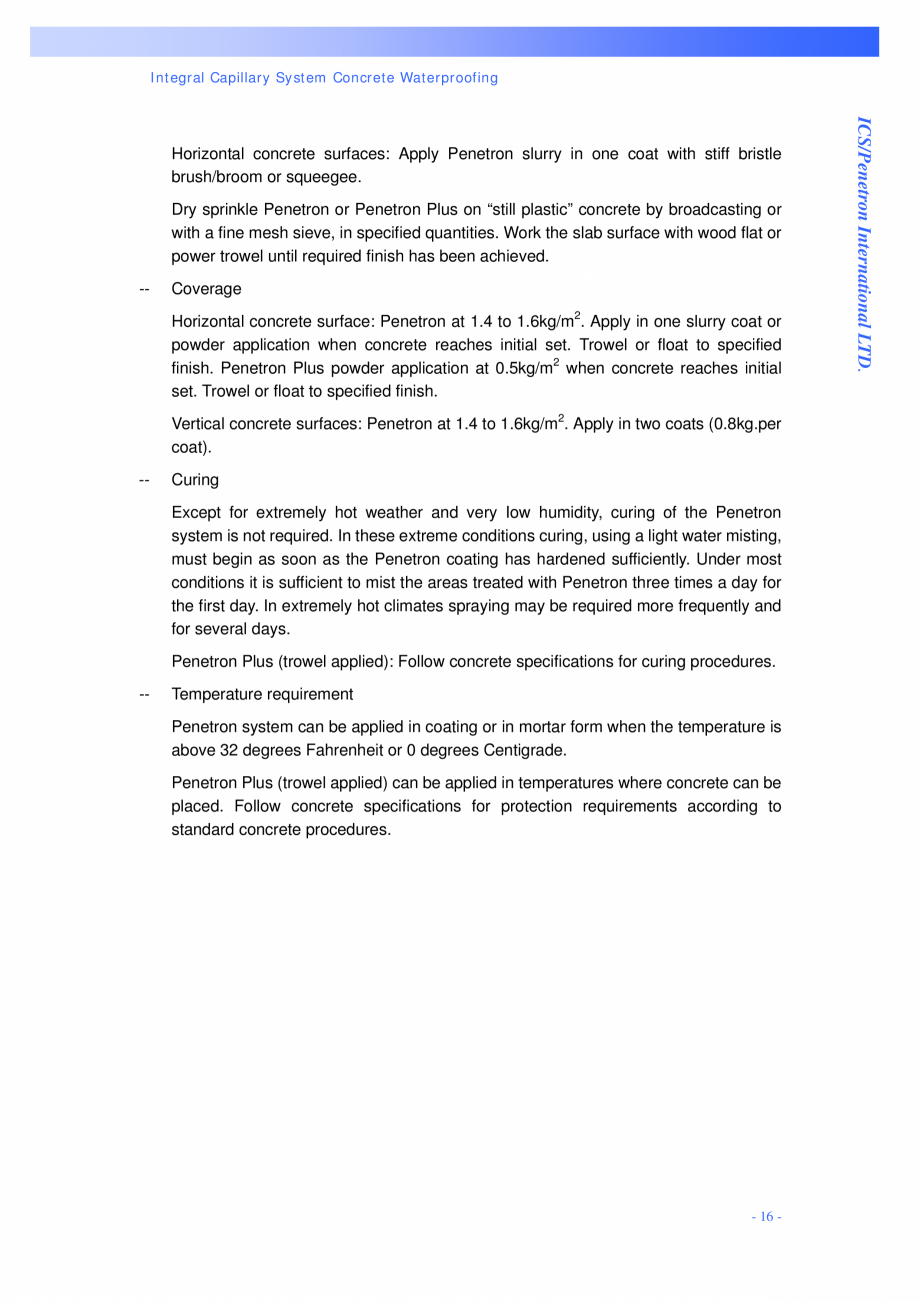 Pagina 16 - Structuri de fundatii PENETRON PENETRON PLUS, PENETRON ADMIX, PENETRON Catalog, brosura ...