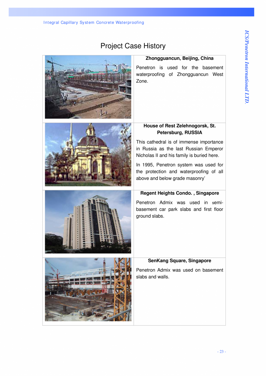 Pagina 23-Structuri de fundatii PENETRON PENETRON PLUS, PENETRON ADMIX, PENETRON Catalog, brosura Engleza...