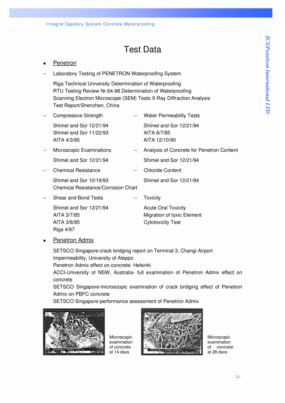 Pagina 24-Structuri de fundatii PENETRON PENETRON PLUS, PENETRON ADMIX, PENETRON Catalog, brosura Engleza...